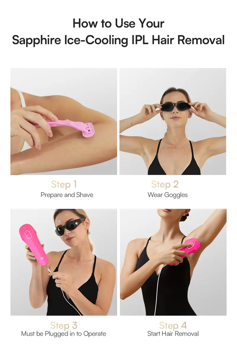 Product Introduction of INIA HAUTE Pro Sapphire Ice-Cooling IPL Hair Removal Device – Painless, FDA Cleared, Full Body & Bikini Use, Long-Lasting Results for Women & Men, 2-Year Warranty – Stay Cool & Smooth, 12