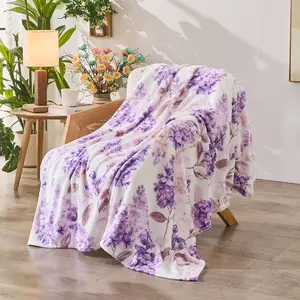 Floral Print Blanket Purple Violet Flower Botanical Throw Blankets Ultra Soft Cozy Flannel Blanket Digital Printing Fuzzy Plush Throw Blankets for Bed Chair Couch 50" X 60"