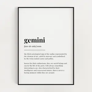 Gemini Definition Print, Definition Poster No Frame, Wall Art Print, Home Decor