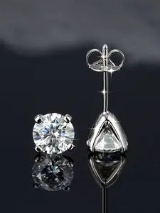 1-carat round moissanite 14K gold-plated earrings, classic, simple, and versatile four-prong setting, perfect for birthday and Valentine's Day gifts