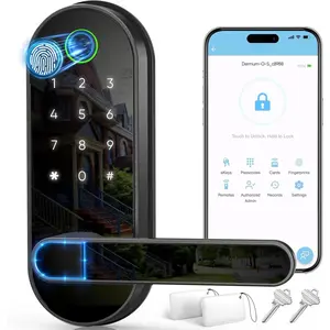 Keyless Entry Fingerprint Digital  Lock with Handle & Keypad: /Electric Lock with Code, App Control Biometric Deadbolt Door Knob for Front, Interior, Exterior & Bedroom Door (Black)
