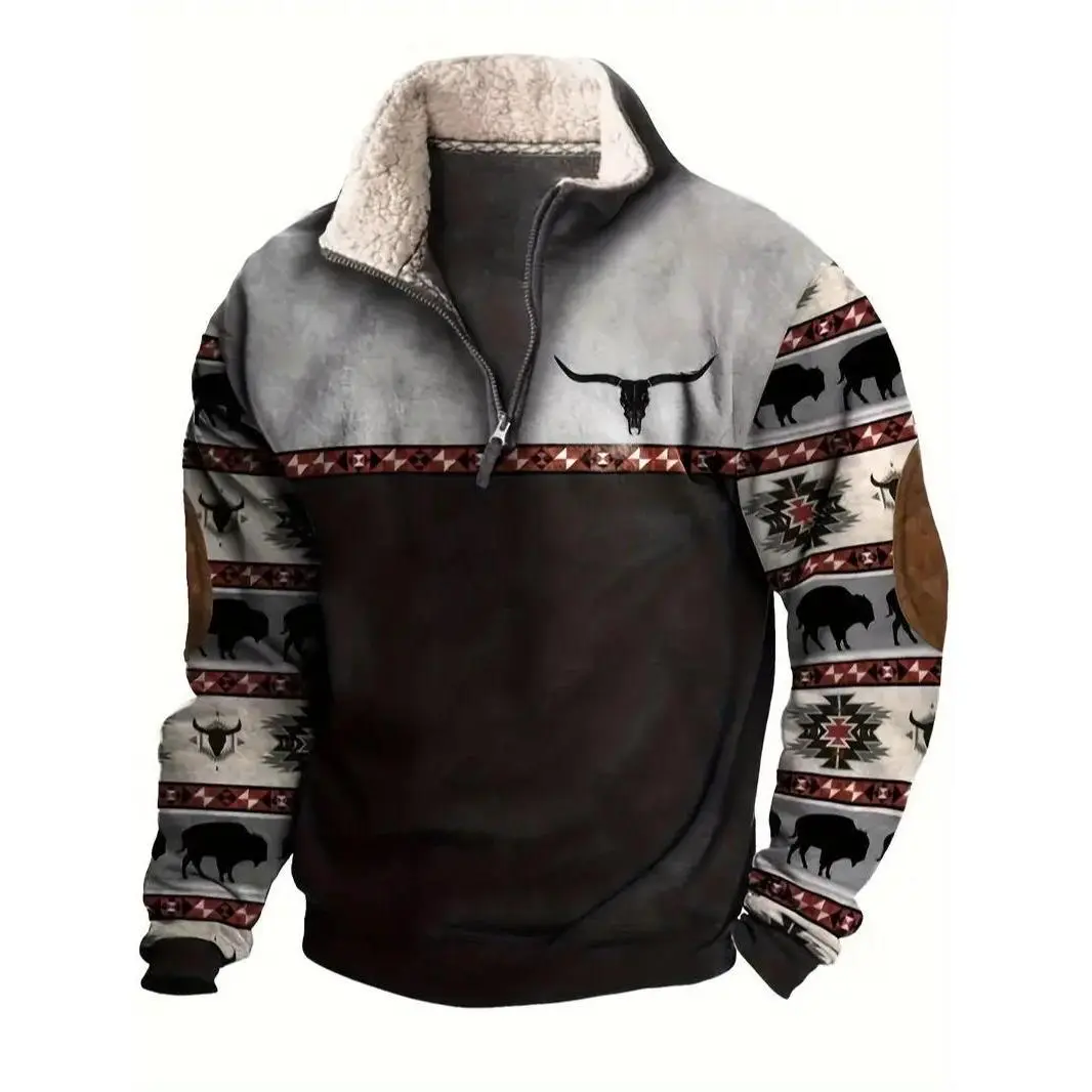 The choice of explorers! Warm bull head plush jacket, brave the winter Casual Cotton Collar Long Sleeve Coats Fashion