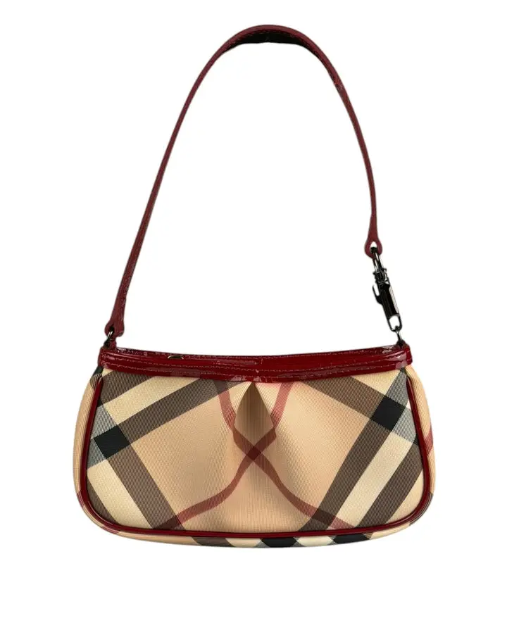 Pre-owned BURBBERY na Shoulder bags Burberry Red Patent Leather Trim Super Nova Check Pochette
