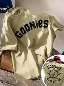 Goonies Vintage Classic Movie Print Short Sleeve Round Neck Tee, Casual Loose Fit Streetwear T-Shirt, American Retro Aesthetic Style, Random Print, Short Length