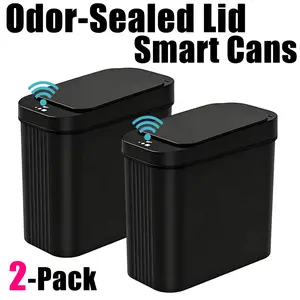 15L 2 Pack Slim Induction Trash Can, Waterproof Smart Sensor Waste Bin, Modern Nordic Automatic Garbage Bin for Bathroom Kitchen Bedroom Office