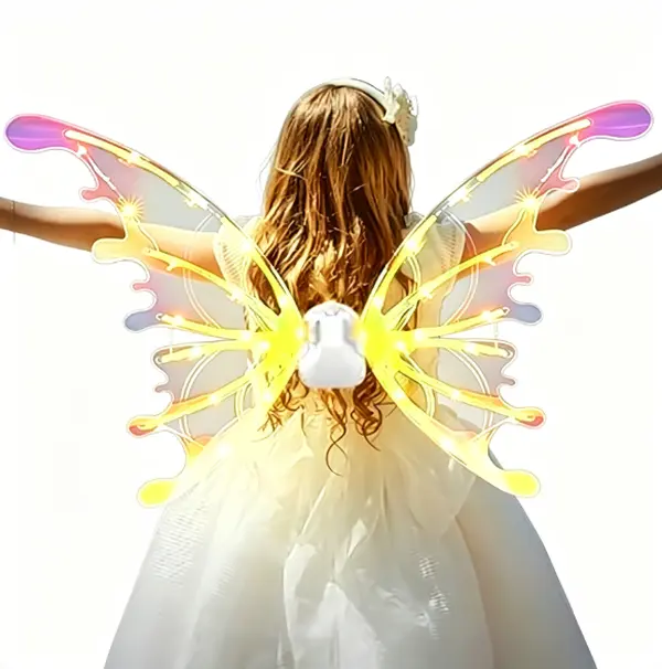 LED Light Up Fairy Wings for Girls, Colorful Butterfly Costume Wings, Wearable Princess Angel Wings for Kids, Halloween Cosplay Dress Up, Birthday Party, Festival Costume Accessory, Christmas Gift