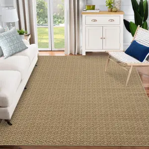 GARVEE 9x12 Washable Braided Print Area Rugs with Non-Slip Backing, Low Pile Ultra-Thin Floor Carpet for Living Room, Modern Design Printed Rug for Bedroom Dining Room, Brown Beige