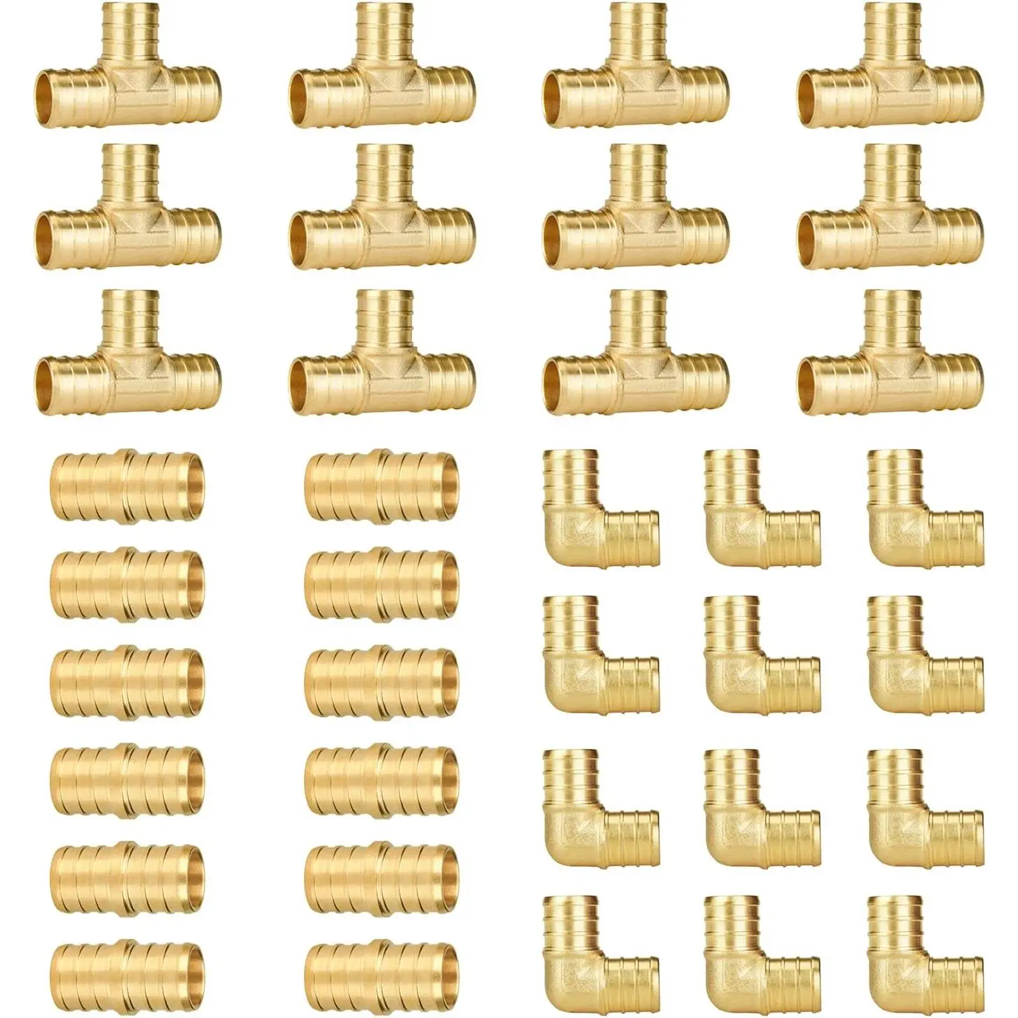 36-Pack 3/4" PEX Fittings, 12 Each Elbow Tee Coupling, No Lead Brass Pex Fittings 3/4 Inch Assortment, UPC, NSF Certified