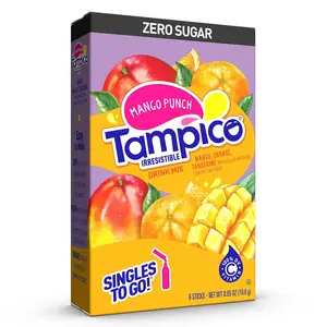 Tampico Singles To Go Drink Mix Packets - Mango Punch, Zero Sugar, Low Calorie Beverages, 6 Sticks per Pack, 100% DV of Vitamin C per Serving - Powder
