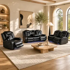 Electric Recliner for Living Room, Home Office, Home Entertainment Sofa, Home Theater Sofa  Headrest and Hidden  Charging black Leather Adult Leather Electric Recliner Sofa with LED & Charging Breathing LED Reclining Leather Sofa Set Luxury upto 70 off