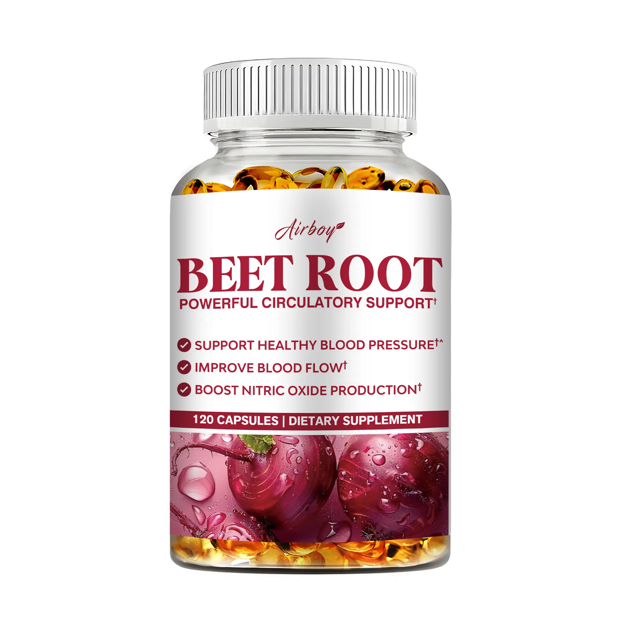 Airboy - Beet Blood Pressure Support Contains Grape Seed Extract and Non-GMO Beetroot Powder for Heart Health Circulation and Blood Flow 120 servings