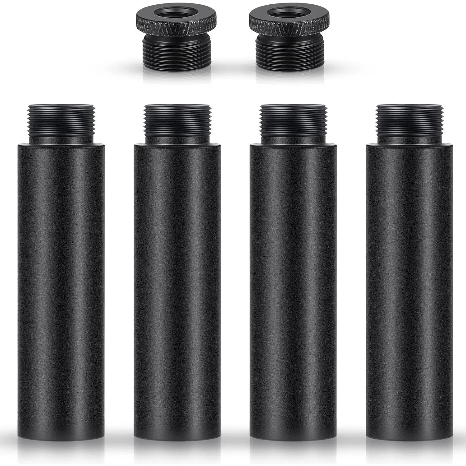 Mic Stand Extension Tube 4 count 5/8 Inch Microphone Extension Pipe Aluminium Alloy Stand Extenders Screw Boom Tubes Microphone Extension Rod with 2 Metal Adapters for Desk Stand Arm Stand, Black