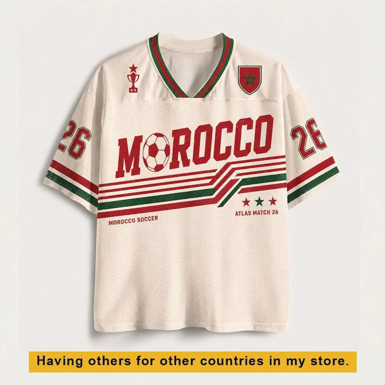 Morocco Soccer Jersey, Retro Atlas Lions Shirt, Custom Name Number Jersey, Moroccan Football Fan Gift