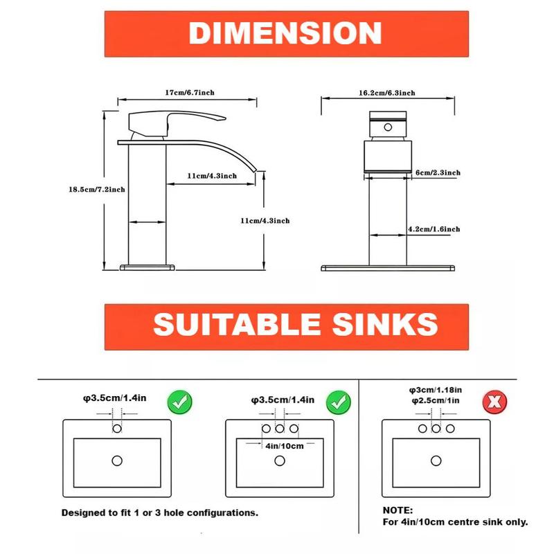 Bathroom Faucet Matte Black Modern Waterfall Bathroom Sink Faucet with Single Handle Suitable for 1 or 3 Holes,Supply Deck Plate and Hose
