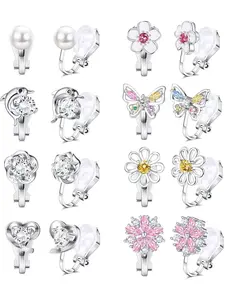8 Pairs Clip On Earrings for Women Girls Cute CZ Clips Earrings Hypoallergenic Butterfly Flower Heart Earrings for Kids Jewellery Non Piercing Earrings Set Kids Clip On Earrings for Girls