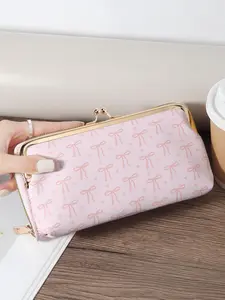 Women's Bow Pattern Long Wallet, Casual Trendy Wallet, Casual PU Leather Zipper Wallet, Multi-functional Storage Bag, Women's Handbag for Daily Use