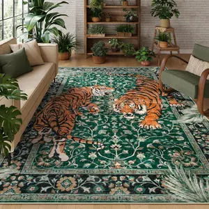 Light Luxury Vintage Living Room Carpet, Jungle Tiger Bedroom Rug, Animal Printed Rug, Boho Rug, Decorative Area Rug, Home Decor Accessory, Non-Slip Soft Comfort Sofa Coffee Table Mat