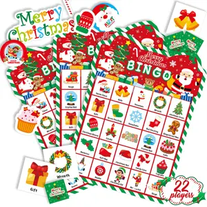 Christmas Party Bingo Game - Christmas Bingo for Adults, 24 Players Bingo Cards Christmas Games with Reward Stickers for Family Party Favors Xmas Gifts