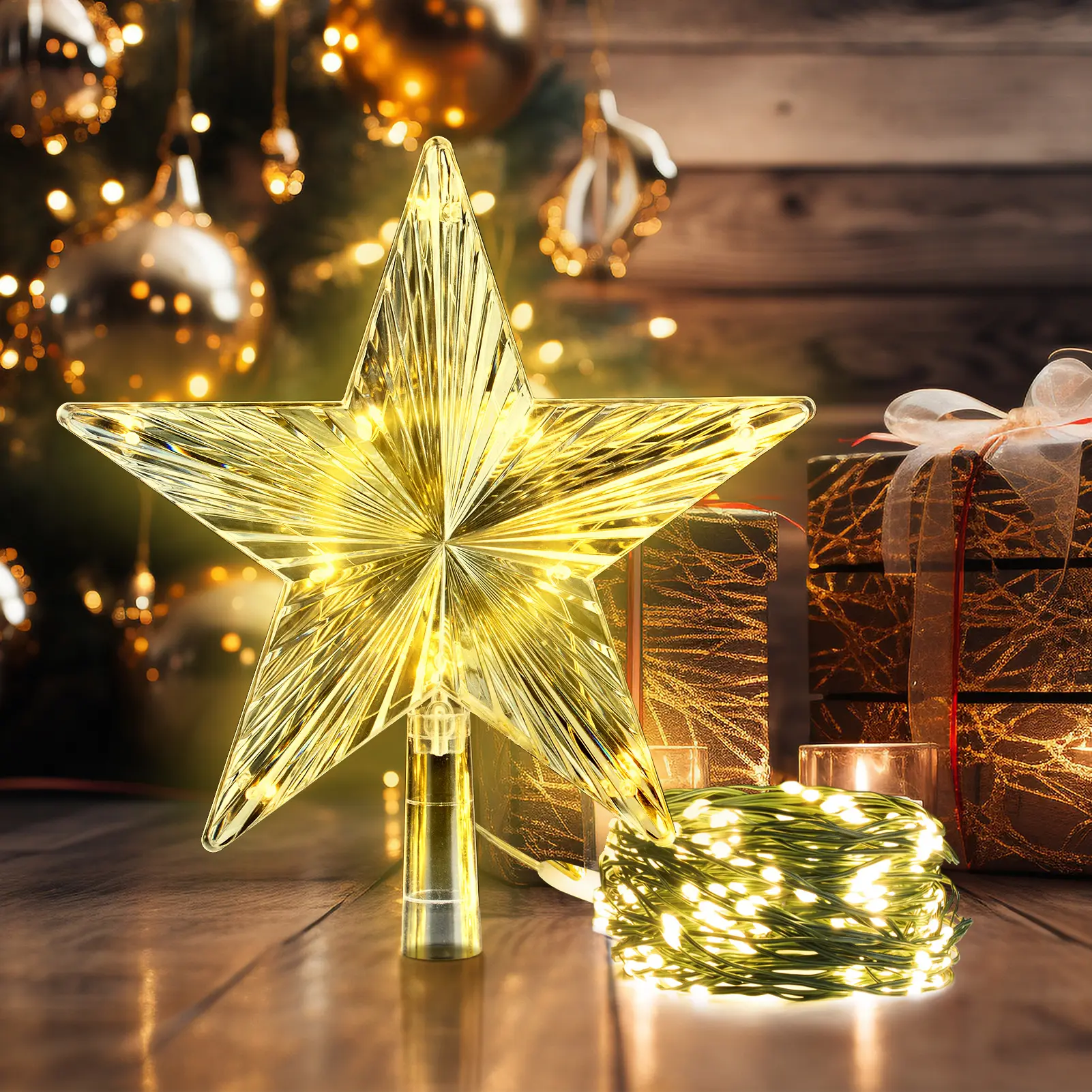 Christmas Tree Lights with Topper Star, 210 LED Lights for 8FT Tree, 8 Lighting Mode Lines Curtain Fairy Lights Indoor Outdoor Xmas Wedding Party Decoration tiktokshopbacktoschool
