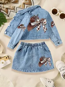 Women's Denim Jacket & Short Skirt Set, Vintage Western Style, Fitted Casual, Spring Summer Fall Fashion