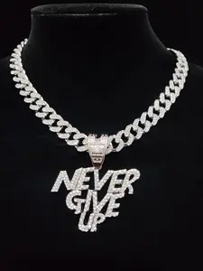 Fashion Rhinestone Decor Letter Cuban Chain Pendant Necklace for Men & Women for Summer, Hip Hop Cubic Zinc Alloy Chunky Chain Jewelry for Daily Wear Or Party, Anniversary Birthday Accessory Gift