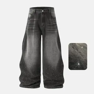 Inflation Baggy Washed Diamond Jeans Trendy Streetwear High-Rise Casual Pants Trouser Denim Valentine's Day