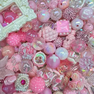 Pink Sweetheart Mixed 16mm Acrylic/Resin/Glaze/Heavy-Crafted Mix Beads For Key/Bag Charm Car Hanger for DIY Craft Projects