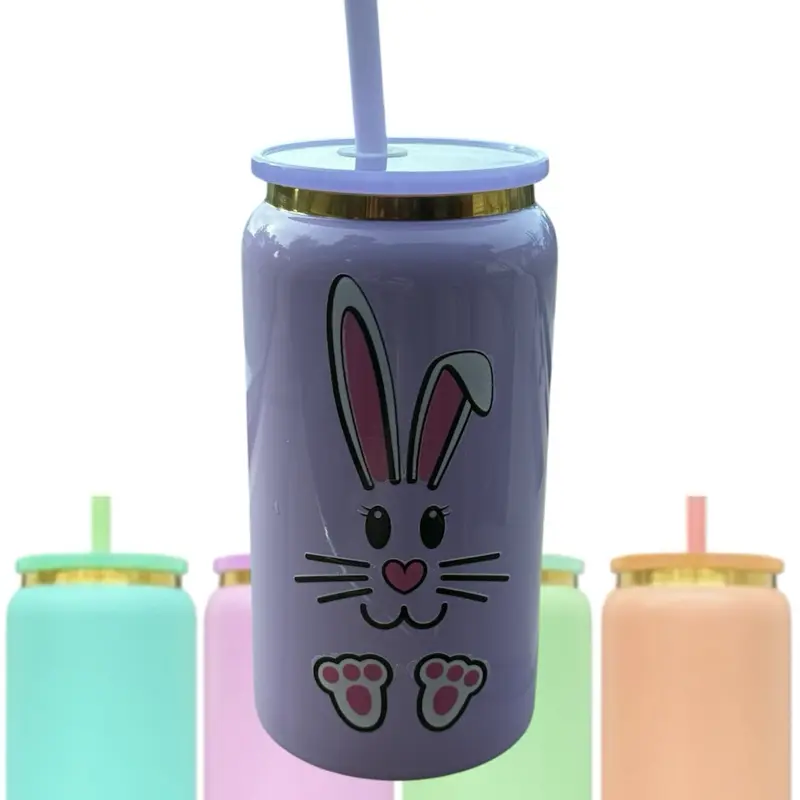Stainless Steel 16oz Tumbler with Rabbit Design, Includes lid and straw , Ideal for Beverage Drinking - Drinkware, Bottle Water Bottles Cup Reusable Lid and straw , Bunny Bottled Portable Mug