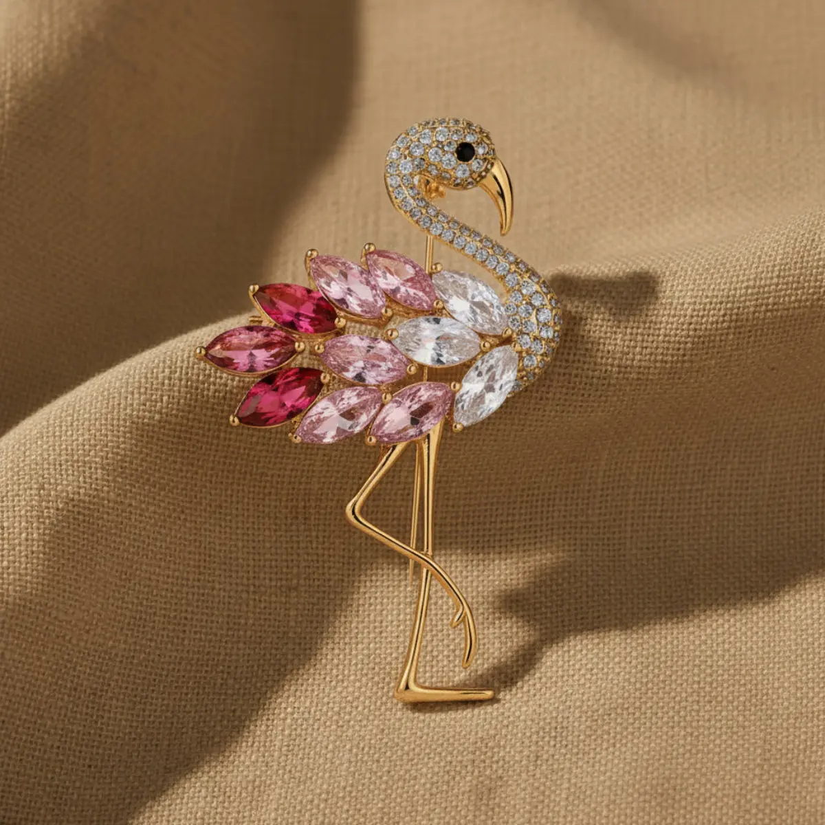 Pink Rhinestone Flamingo Brooch Pin - Vintage Costume Bird Jewelry