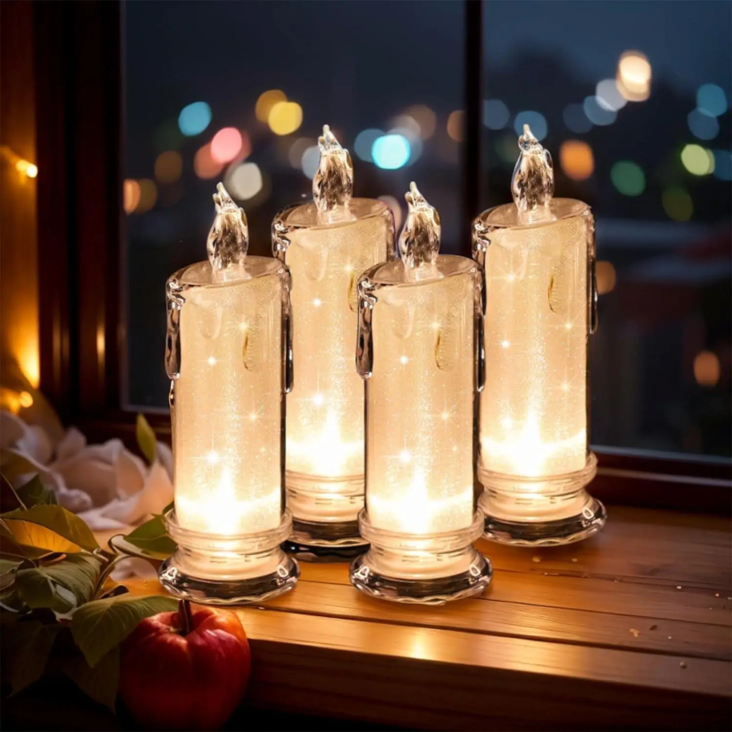 LED Candle Light, 1 Set Battery Powered Christmas Flameless Candle Light Ornaments, Decorative Candle Light for Home Party Wedding Festival