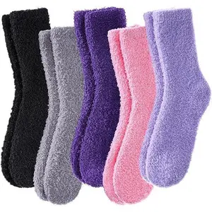 5 Pairs Cozy Fluffy Winter Socks Warm Soft Microfiber Plush Socks Sleeping Confinement Socks Womens Fuzzy Socks Fashion Accessories