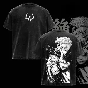 Ryomen Sukuna Vintage Washed Oversized T-Shirt – Jujutsu Kaisen: Execution x The Culling Game Anime Graphic Tee, Retro Streetwear Casual Unisex Top, Acid Wash Soft Cotton T-Shirt, Gift for JJK Fans