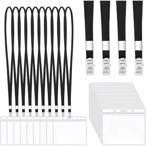 150 Pack Bulk Clear ID & Lanyards, Clip-On Locking System-like Compatibility (No Lock), Reusable Color-Coded Options, for Office Events Parties, Bulk Discount for ID Badges