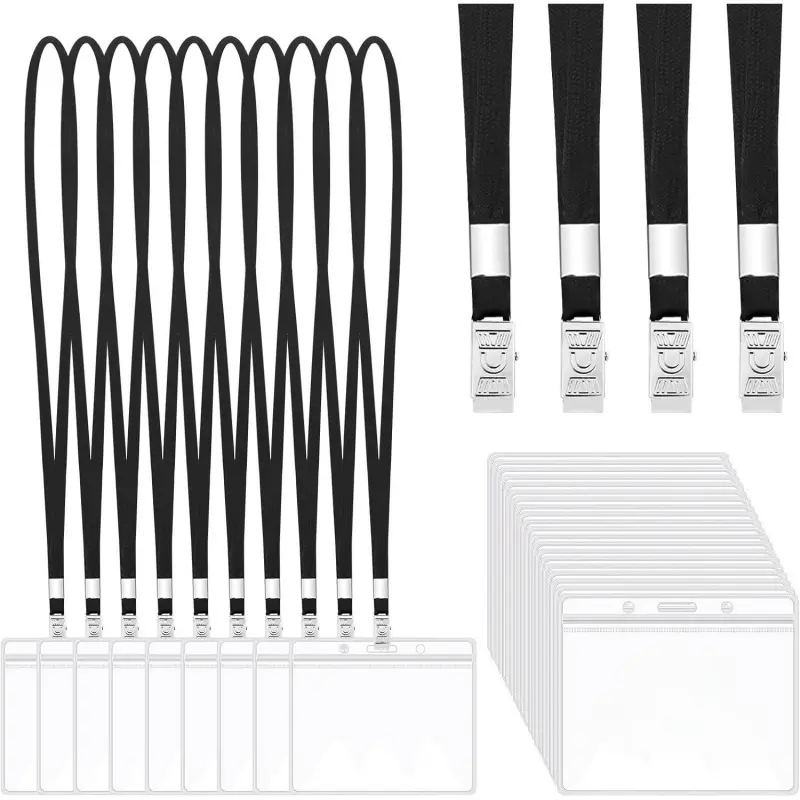 150 Pack Bulk Clear ID & Lanyards, Clip-On Locking System-like Compatibility (No Lock), Reusable Color-Coded Options, for Office Events Parties, Bulk Discount for ID Badges