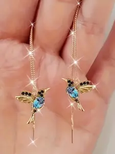 Artificial Zircon Hummingbird Tassel Earrings, Unique Animal Ear Studs, Fashion Bird Jewelry, Pair of Elegant Ear Lines