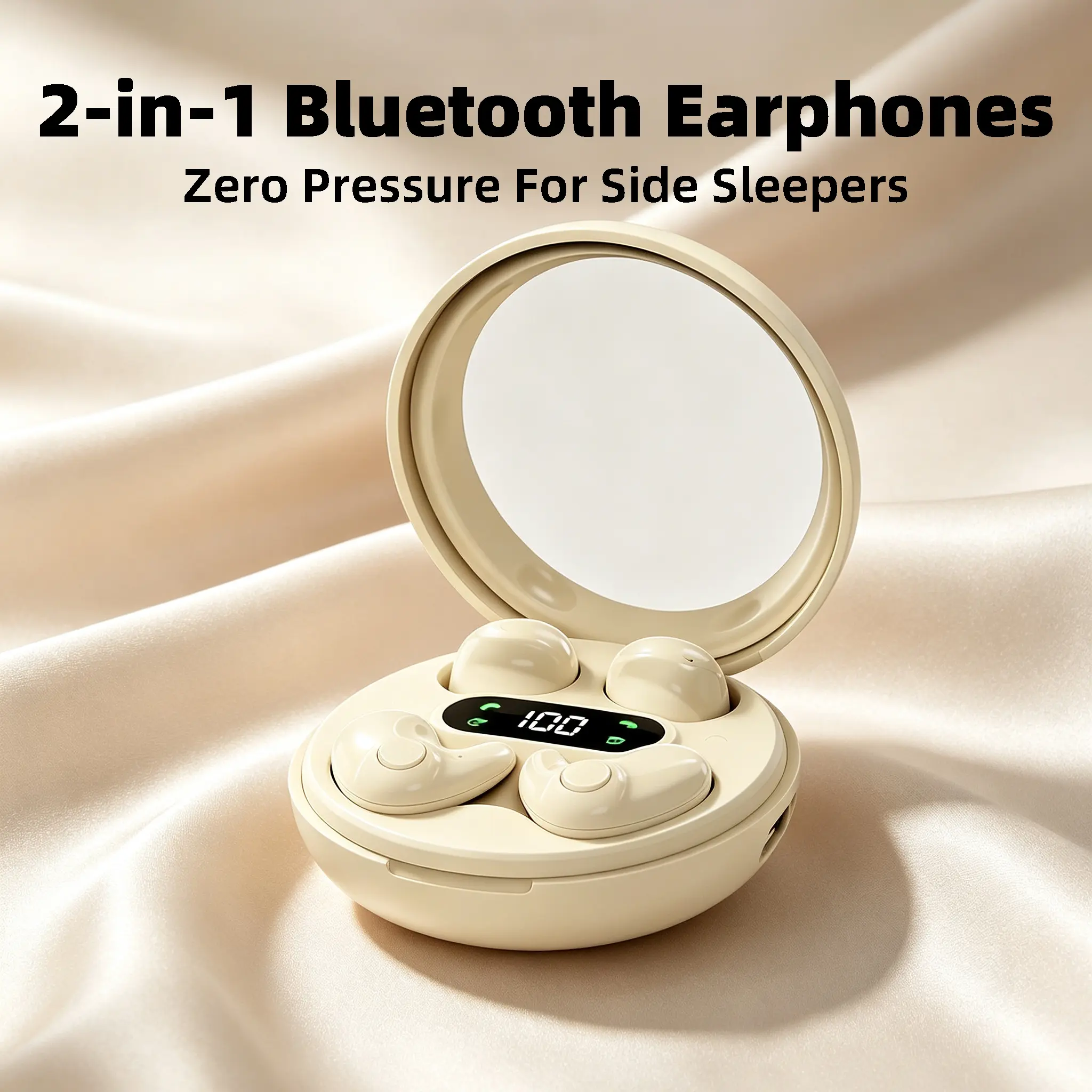 2-in-1 Ultra Light Bluetooth Wireless Earbuds - Audio Headphone with Active ANC, Mobile Audio, Touch Control, Long Battery Life, Pocket Portable, Hidden Design, Soft Stereo Sound, No-Pain Long Wear for Side Sleepers, Charging Support