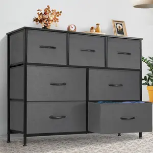 Idle Way Home Dresser For Bedroom Fabric Closet Organizer With 7 Drawers Metal Frame Wood Tabletop Chest Storage Tower For Nursery Living Room Entryway Minimal Modern Design