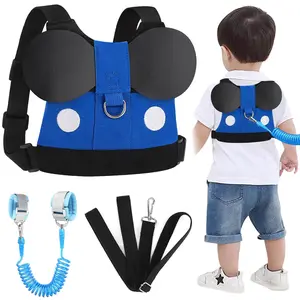 Toddler Anti-Lost Harness Leash Set - Cute Kids Wrist Link, Walking Assistant Strap, Mini Belt Protector, Outdoor Kids Stuff for Boys’ Travel (Blue)