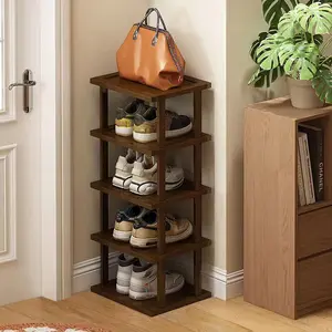 Vertical Shoe Rack 5 Tier – Tall Narrow Bamboo Shoe Shelf For Small Spaces Entryway Closet Corner – Stackable Space Saving Organizer