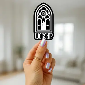 Sleep Token Sticker, Gothic Cathedral Window Design with Band Logo, Vessel Silhouette & “Worship” Text, Dark Aesthetic Band Sticker for Laptops, Water Bottles, Journals & Tablets, Perfect for Worship Fans, Alt Girls, Metalheads & Music Lovers
