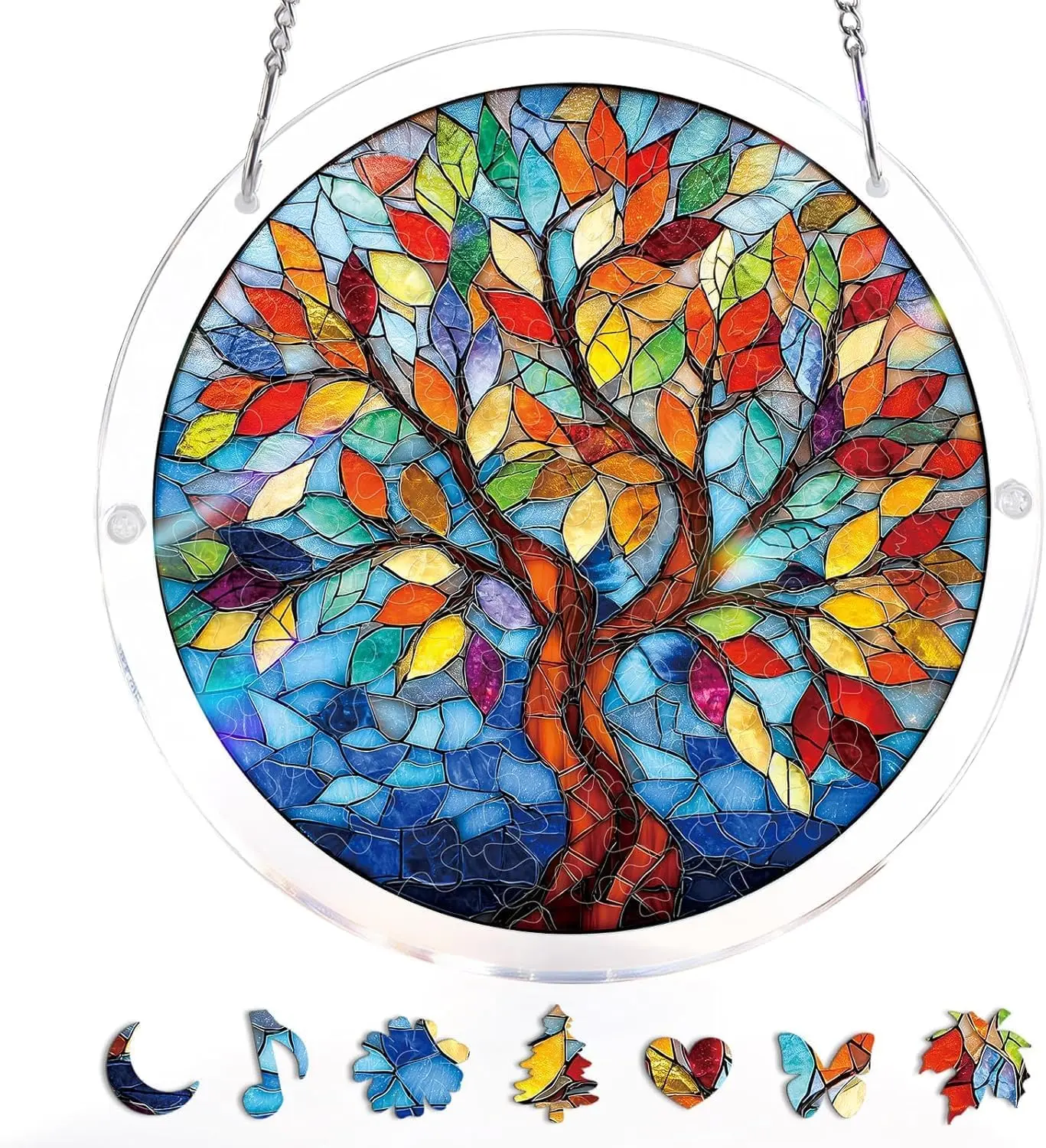 Hangable Acrylic Jigsaw Puzzle Suncatcher Kit - 83-Piece DIY Craft Kit Box, Colorful Stained Look Window Ornaments, Creative Gift for Craft Lovers, Home & Garden Decor