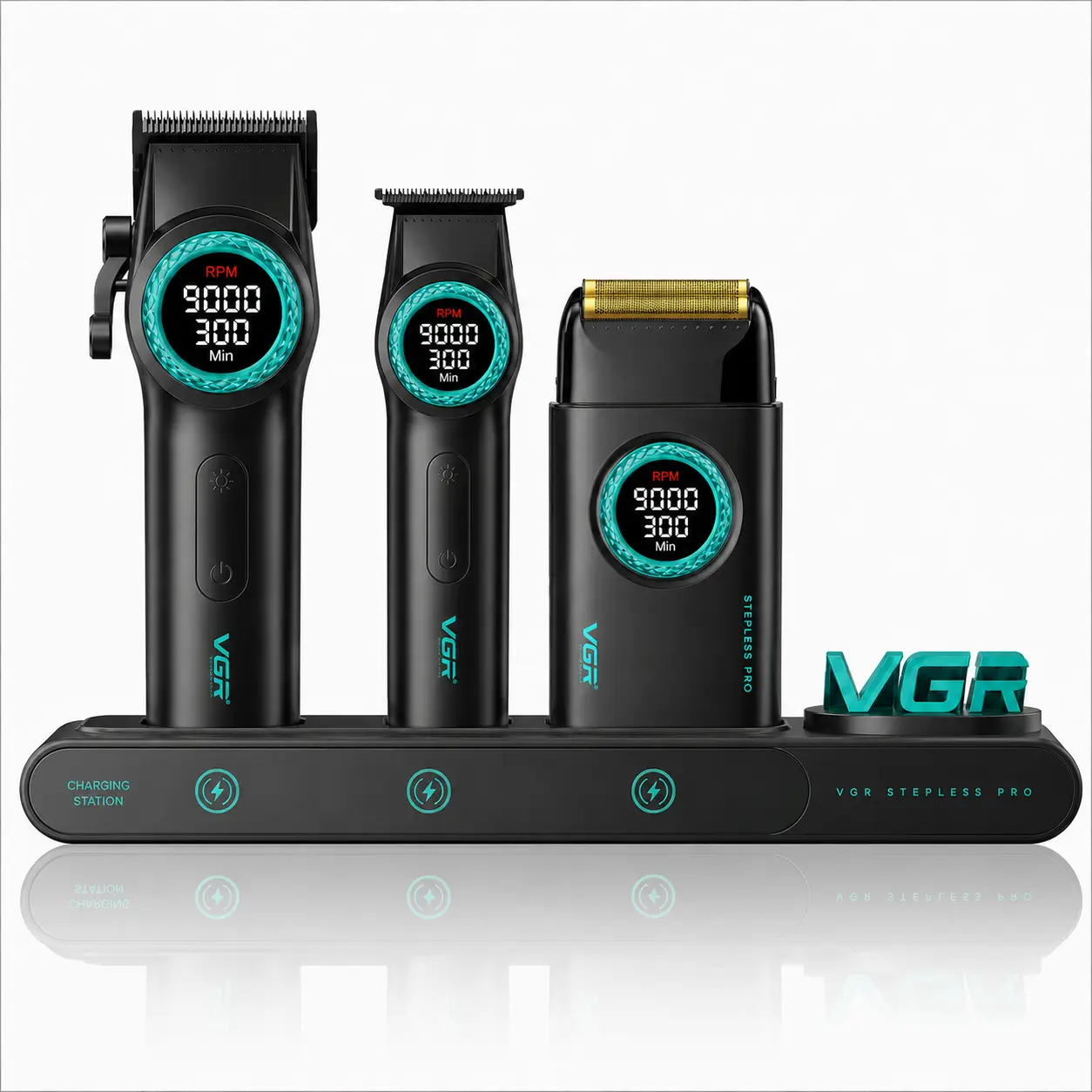 VGR 001 Blue Edition Professional Cordless Barber Clipper-9000 RPM BLDC Motor, DLC Blade Hair Trimmers for Barbers, LED Display,  3 in 1 Integrated Charging Station, Storage Box,Gift for Men#SummerWins #DealsForYouDays