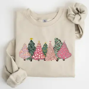 Sketched Christmas Trees, Christmas Heart, Vibrant, Winter, Snow, Xmas Sweatshirt, Women's Crew Neck, Crewneck