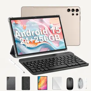 2026 Family 2-in-1 Android 15 Tablet, 10.1" Large Screen,24GB(6GB+18GB) RAM 256GB Storage, Keyboard, Mouse,Stylus, Case Bundle for Kids Learning & Home Use gift