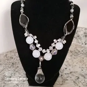 Elegant Necklace and Dew Drop Pendant focal. Hemitite, Rhinestone Accents Dew Drop Collection Handmade by April Tee