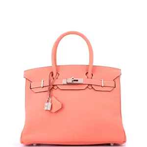 Pre-owned HERMÈS Leather Top Handle Bags Hermes Birkin Handbag Crevette Clemence with Palladium Hardware 30 by Rebag