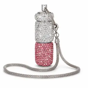 Bling Rhinestone Dual-Compartment Pill Holder Keychain, Portable Mini Capsule Case for Purse, Travel Bag, Vitamins, Mints, Earrings & Small Essentials, Silver Pink outdoorfun