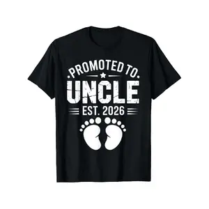Promoted to Uncle Est 2026 Funny New Baby Reveal Design T-Shirt |   Casual Loose Fit, Crew Neck, Slight Stretch Fabric, Festive Costume Style