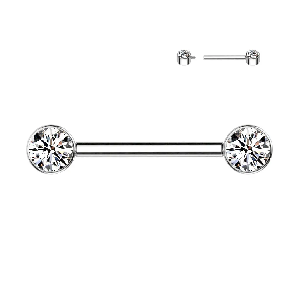 Bezel Set CZ Internally Threaded Nipple Barbell – 14G Titanium