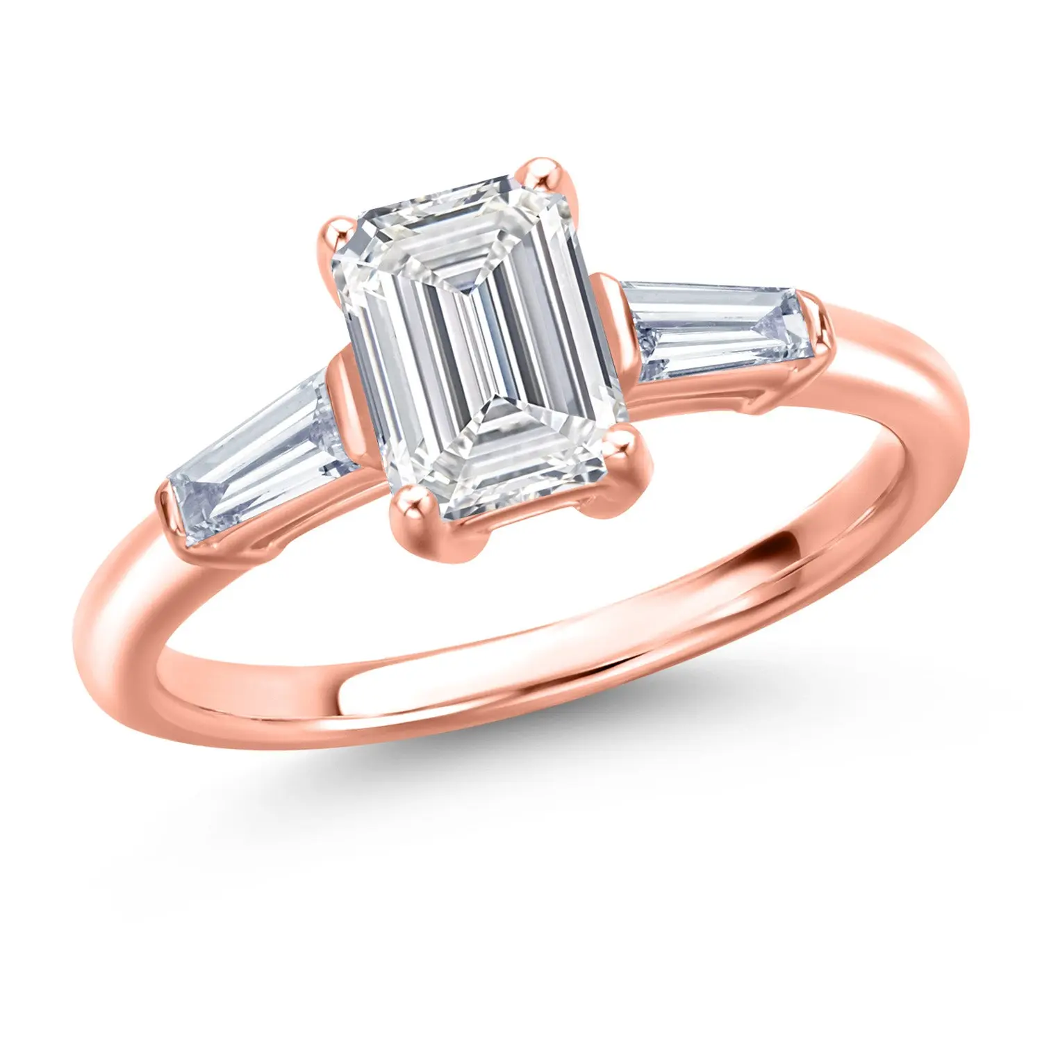 Gem Stone King Emerald Cut 1.20 Cttw IGI Certified Lab Grown Engagement Ring - 18K Rose Gold Plated Silver, 1 Ct D-E Color VS1 Clarity Center Stone with Accents, Female Jewelry (Birthday, Mother's Day Stocking Stuffers Gift)